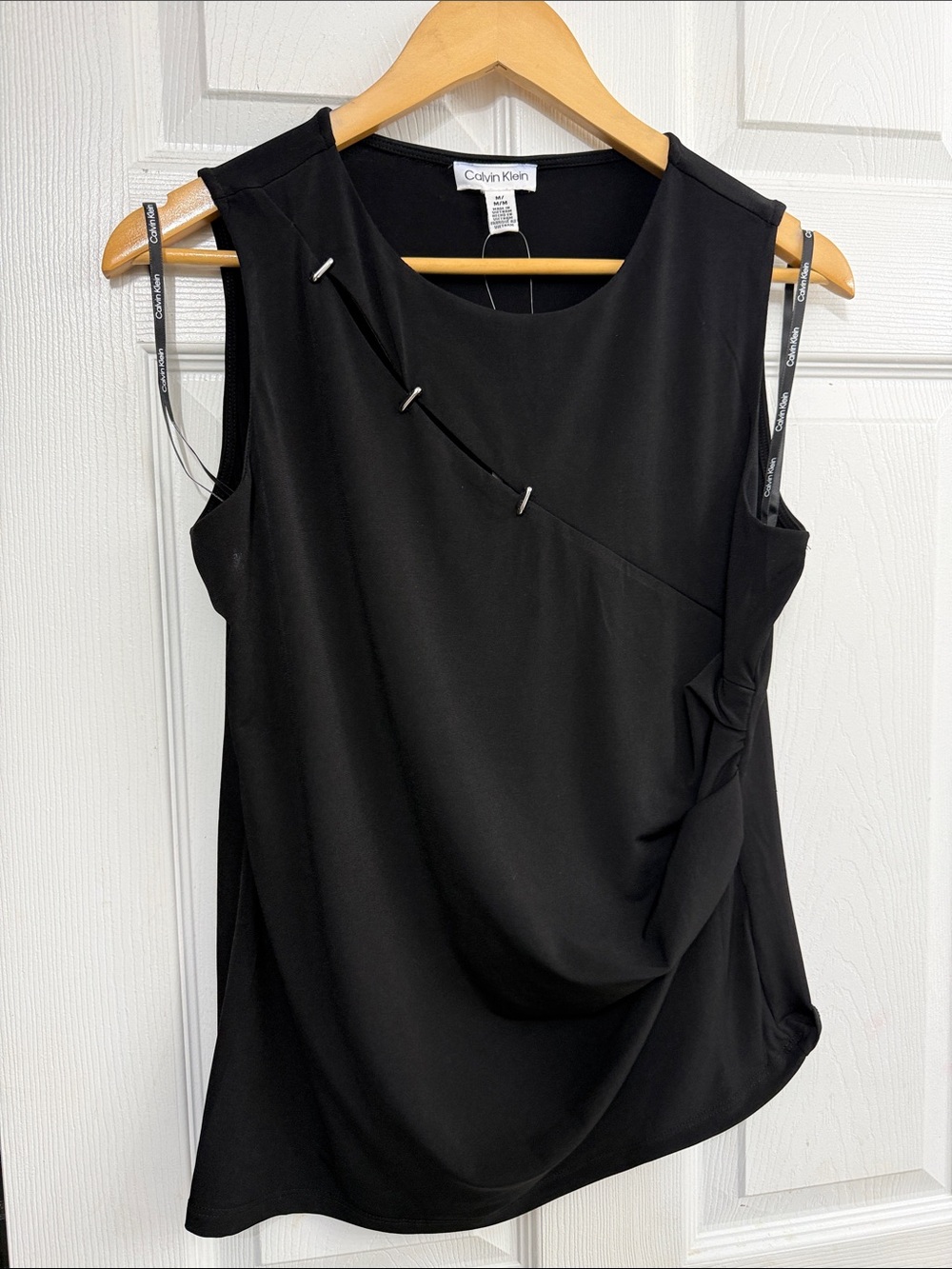 Calvin Klein Black Sleeveless Draped Front Top